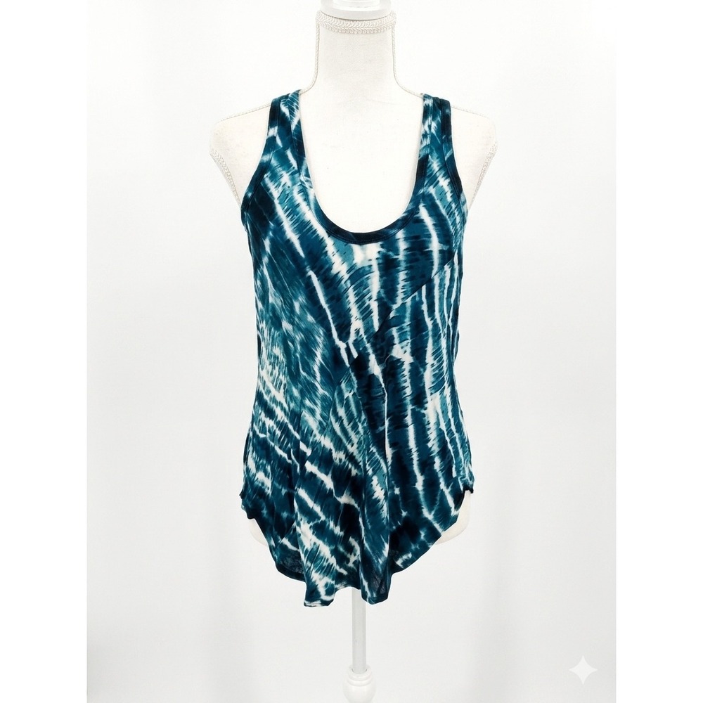 Karlie Blue White Tie Dye Racerback Tank Top Viscose Scoop Neck S15-108LT Medium
